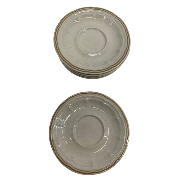 Vintage Set (6) Crown Manor Hand-Painted Stoneware Saucers Tan Brown 6 1/4” - Picture 1 of 4